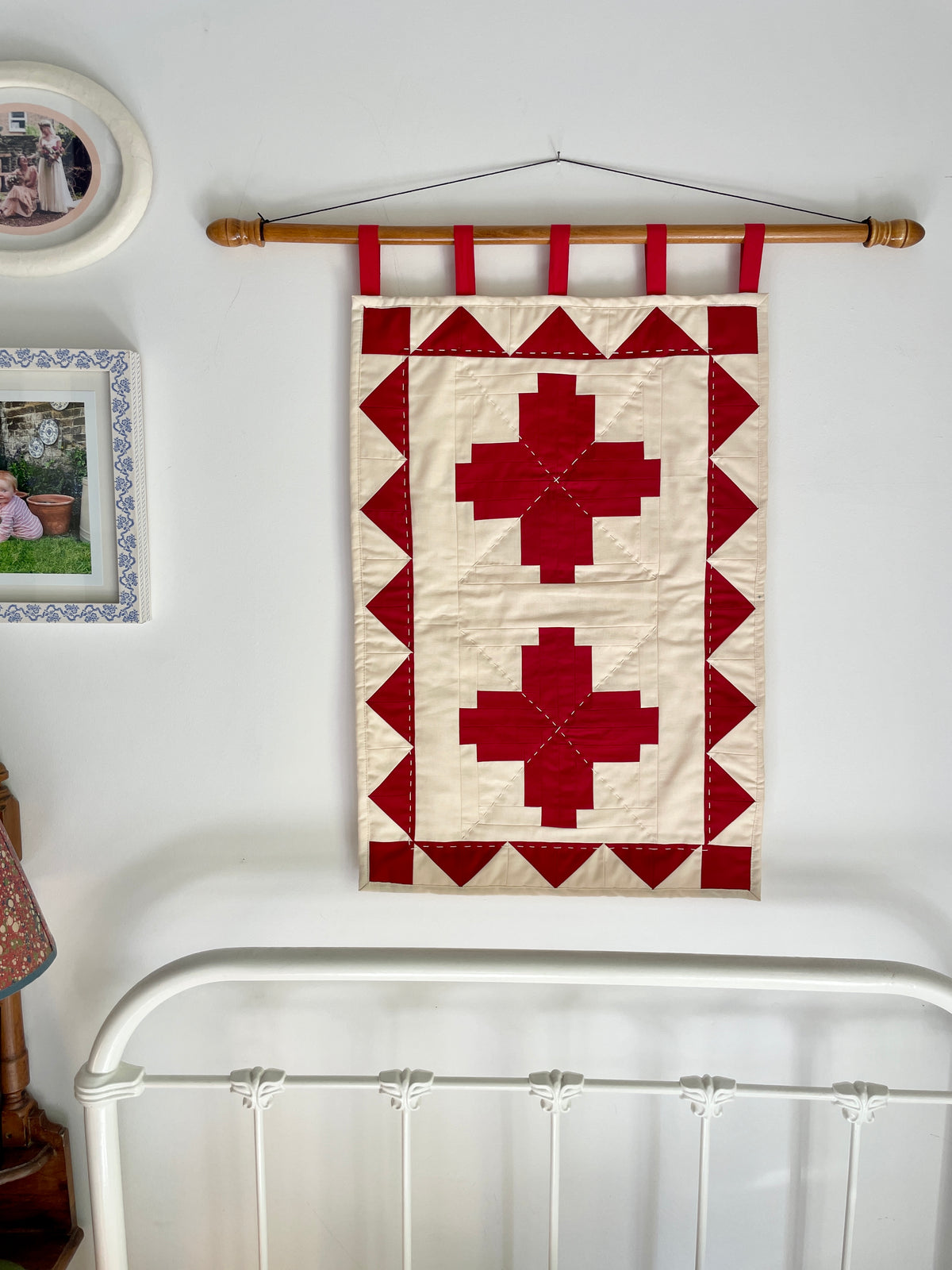 Red Log Cabin Patchwork Wall Hanging