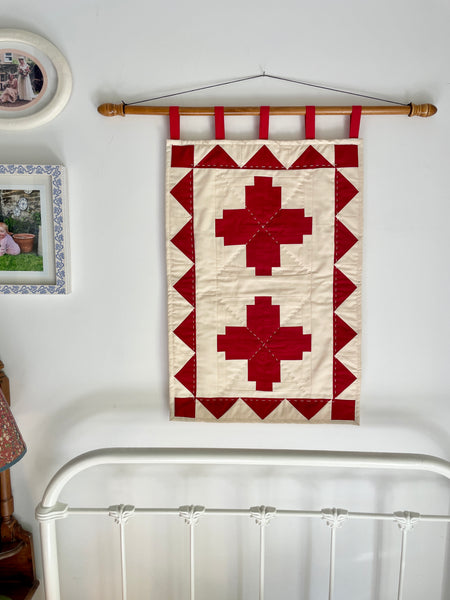 Red Log Cabin Patchwork Wall Hanging