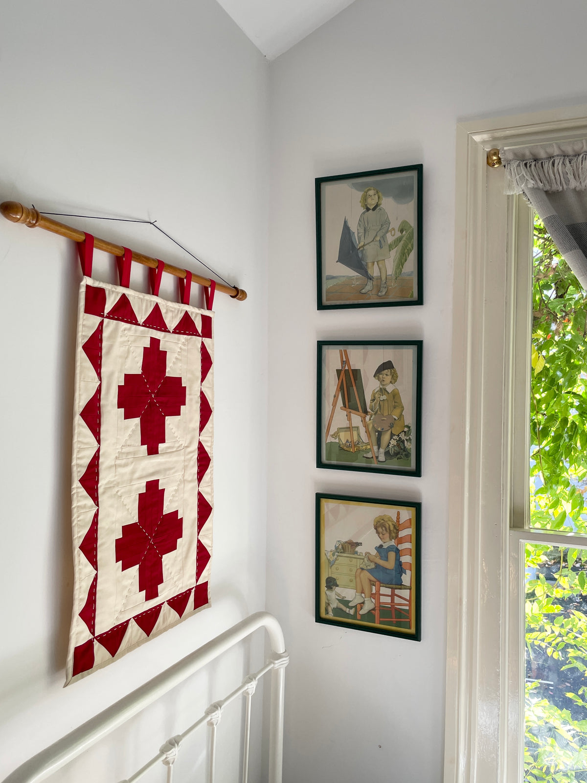Red Log Cabin Patchwork Wall Hanging
