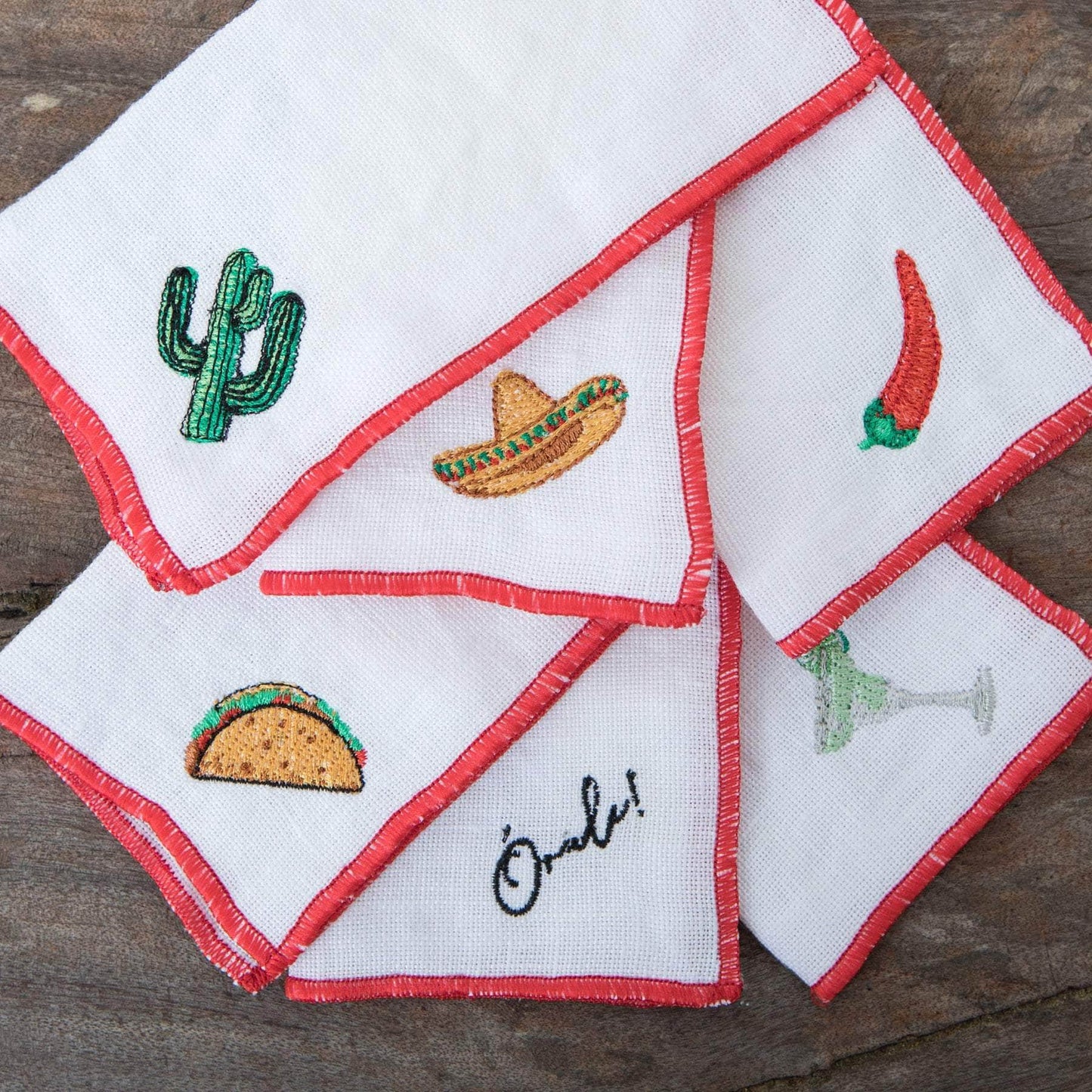 Mexico Themed Linen Cocktail Napkins | Set of 6