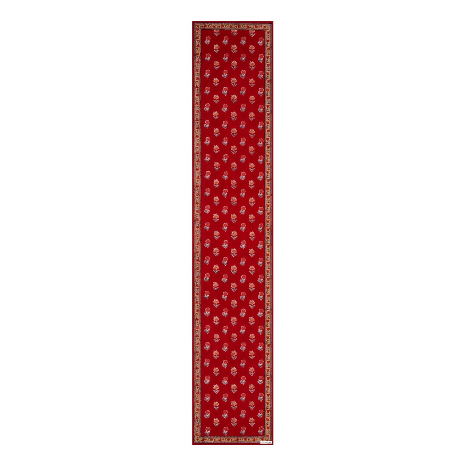 Block printed Kum Kum table runner in shades of red