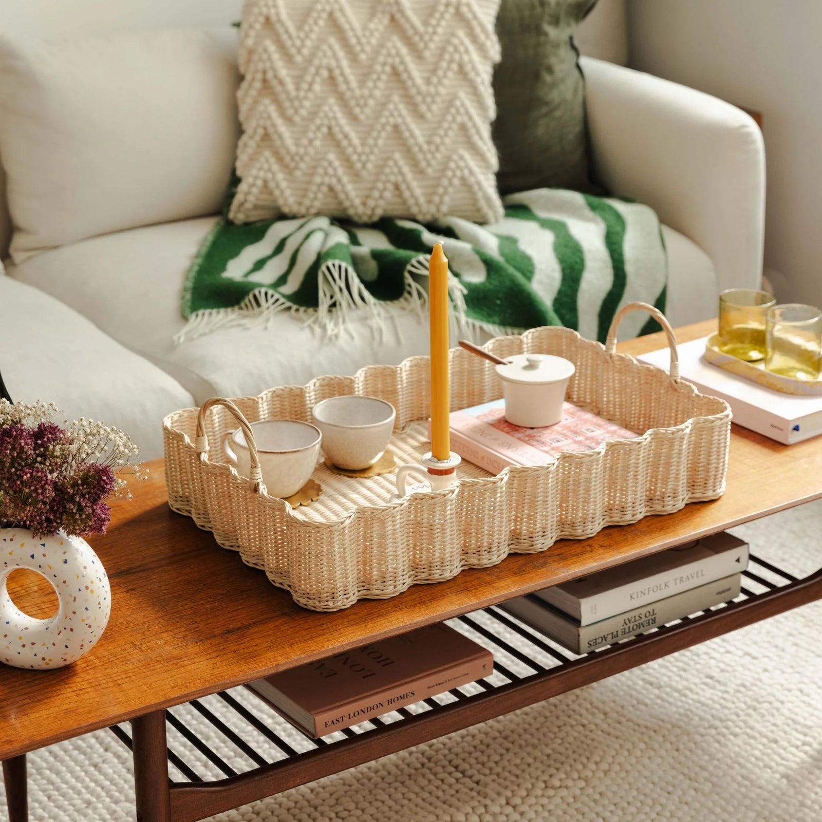 Wave Rattan Tray, Big Natural