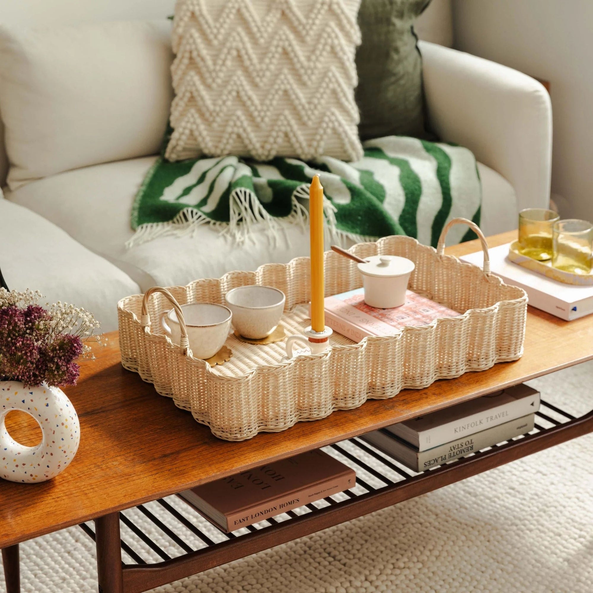 Wave Rattan Tray, Big Natural