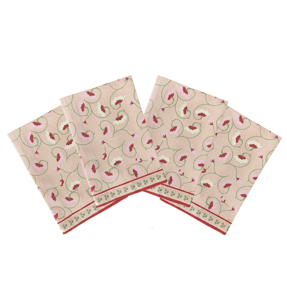 Light pink floral napkins hand screen-printed on cotton