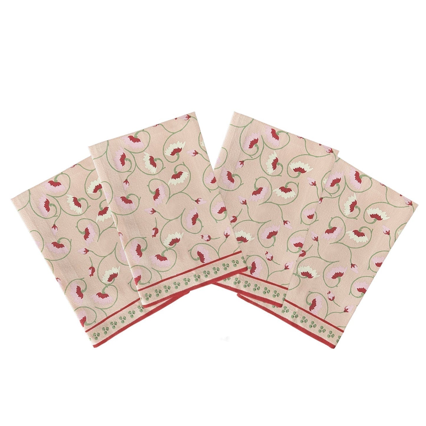 Light pink floral napkins hand screen-printed on cotton