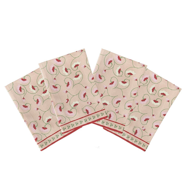 Light pink floral napkins hand screen-printed on cotton