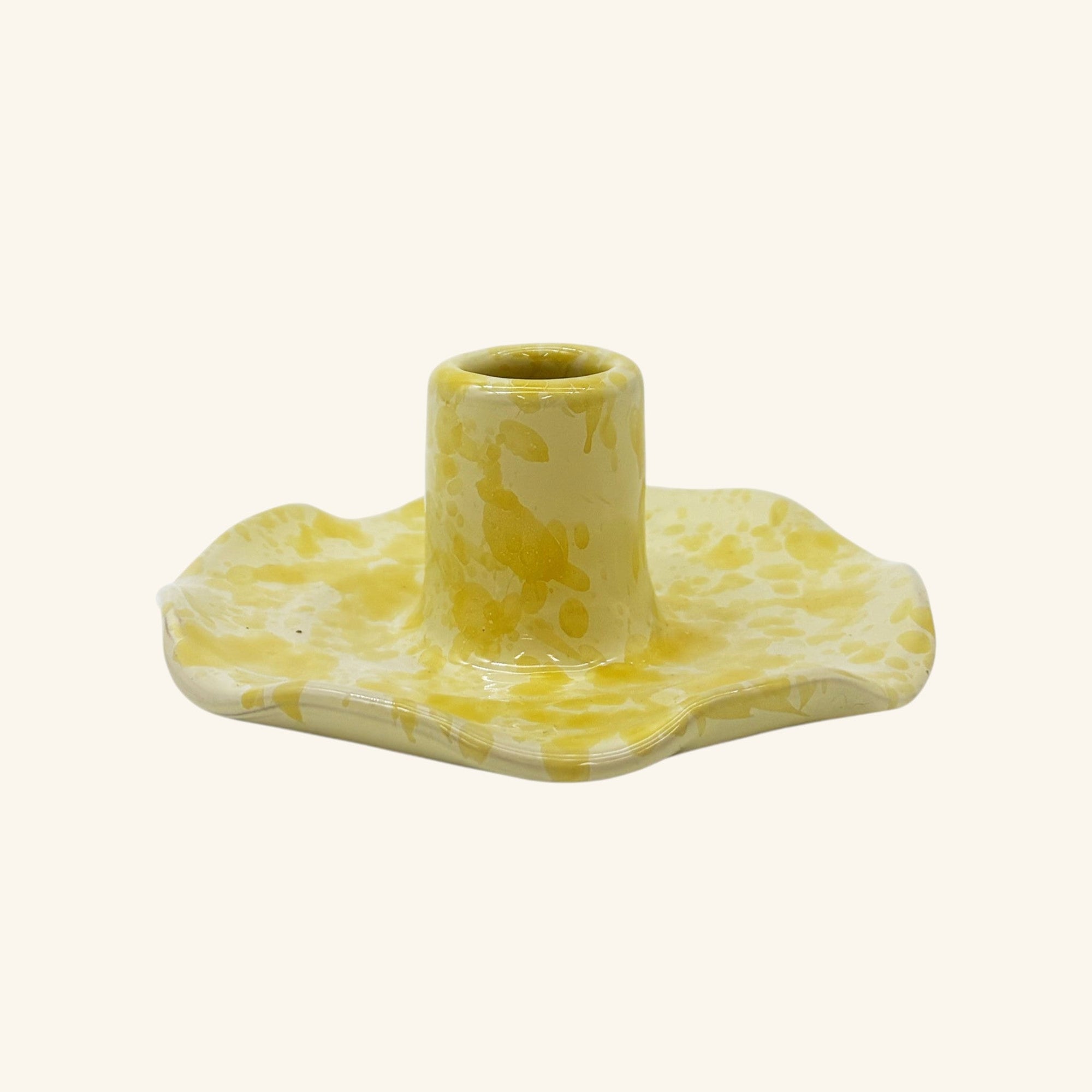 Scalloped Splatterware Candle Holder