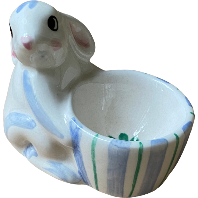 Blue Striped Bunny Egg Cup