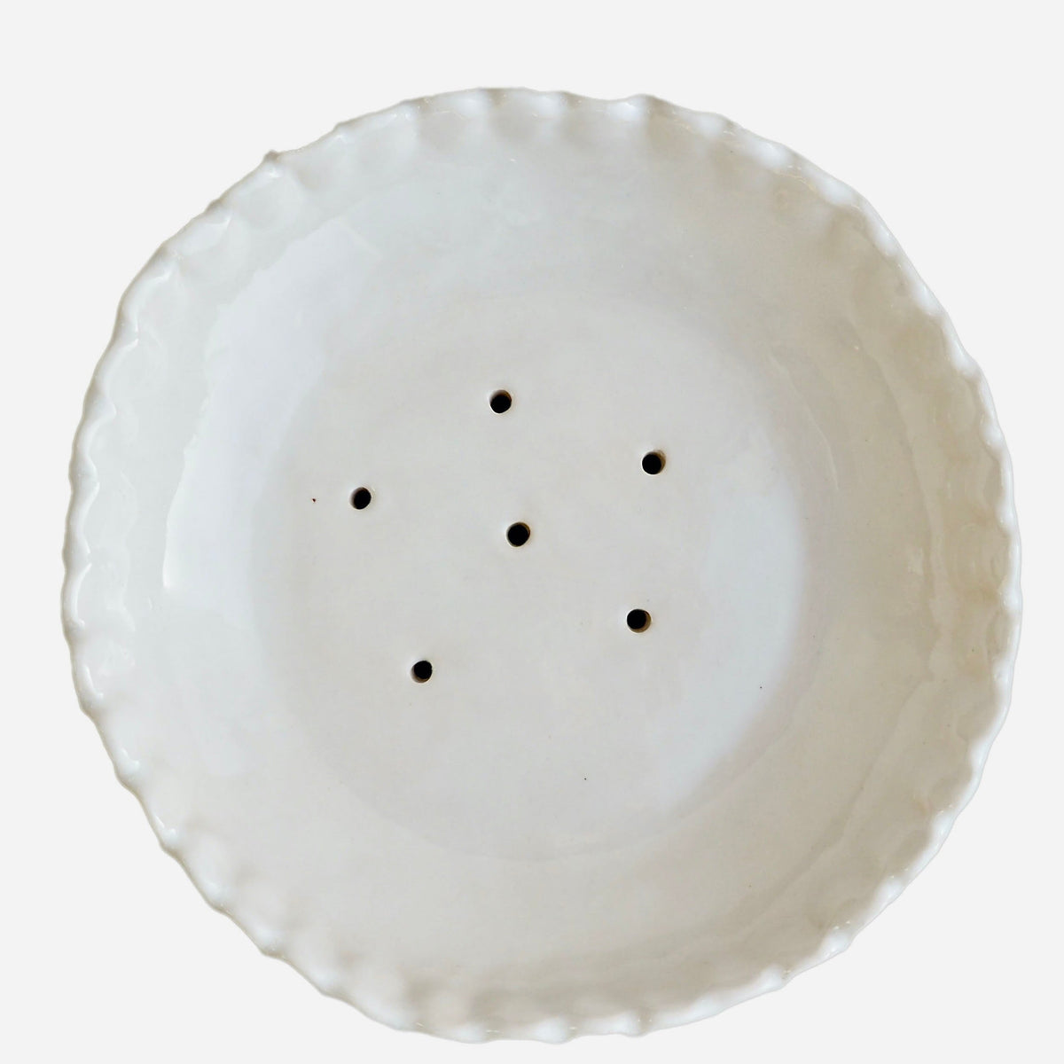 Large Handmade White Gloss Ceramic Soap Dish With Scalloped Edges.