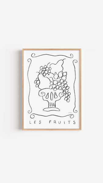 Les Fruits in black and white - botanical art print