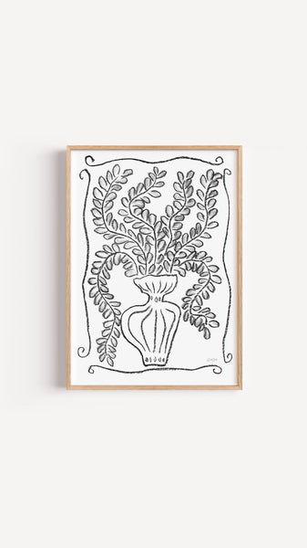 Le Vase in black and white - botanical art print
