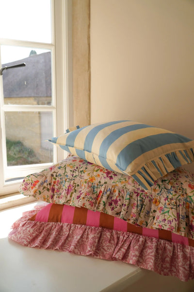 Oblong Ruffle Cushion made with Liberty Fabric VACATION STRIPE & SAMBOURNE - Coco & Wolf