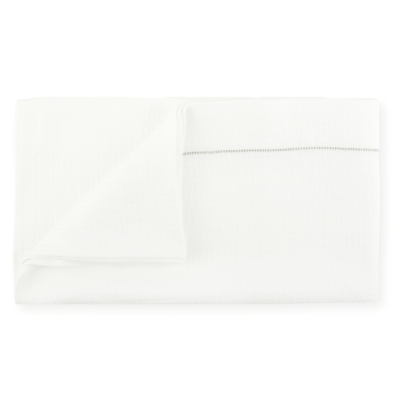 Liège Bath Sheet in Ivory White Waffle with Olive Green Hemstitch