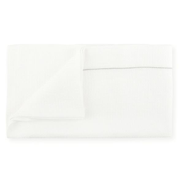Liège Bath Sheet in Ivory White Waffle with Olive Green Hemstitch