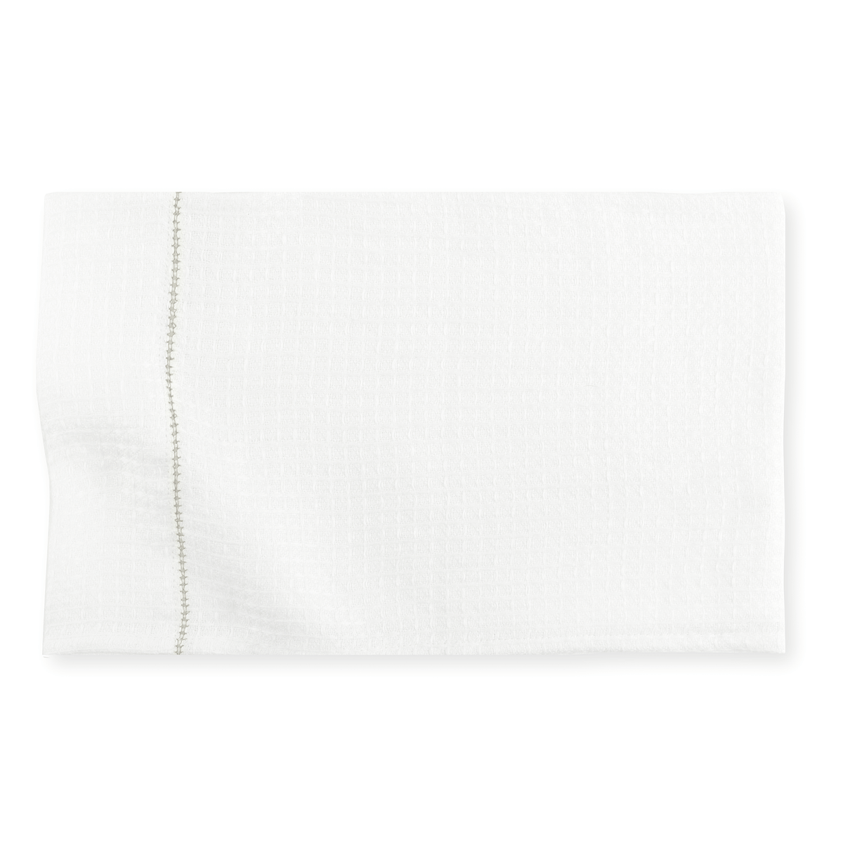 Liège Hand Towel in Ivory White Waffle with Olive Green Hemstitch
