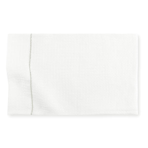 Liège Hand Towel in Ivory White Waffle with Olive Green Hemstitch