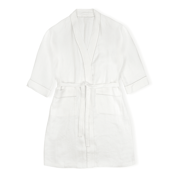 Liège Robe in Ivory White Waffle with Parma Grey Hemstitch