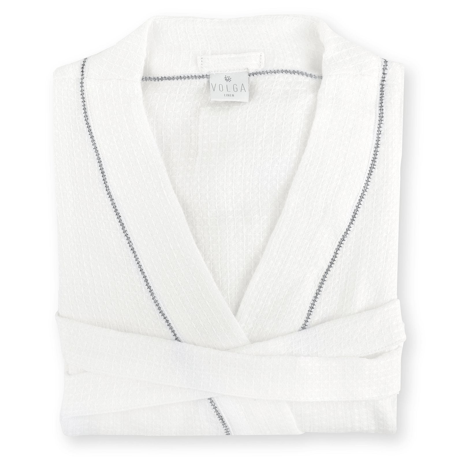 Liège Robe in Ivory White Waffle with Indigo Hemstitch