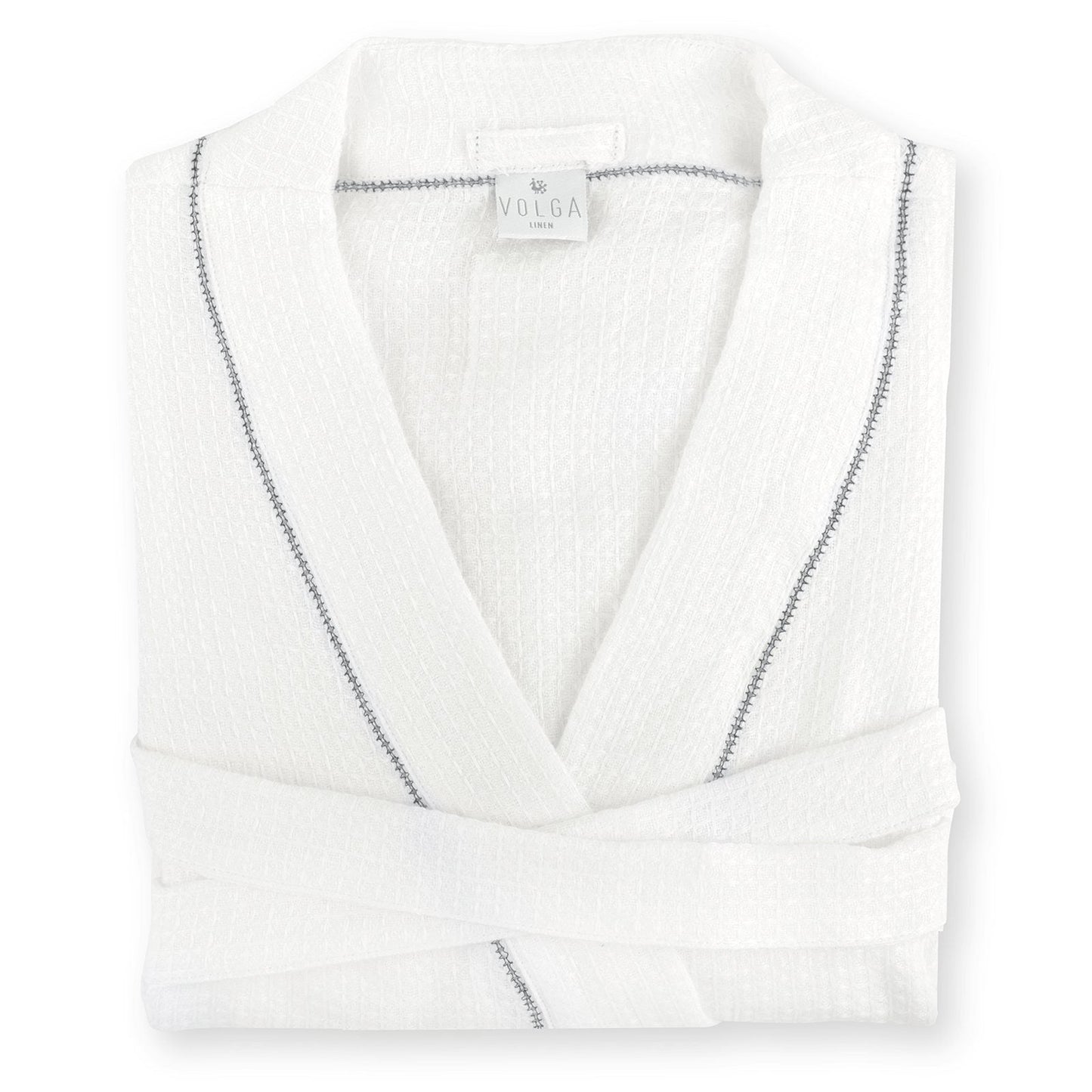 Liège Robe in Ivory White Waffle with Indigo Hemstitch