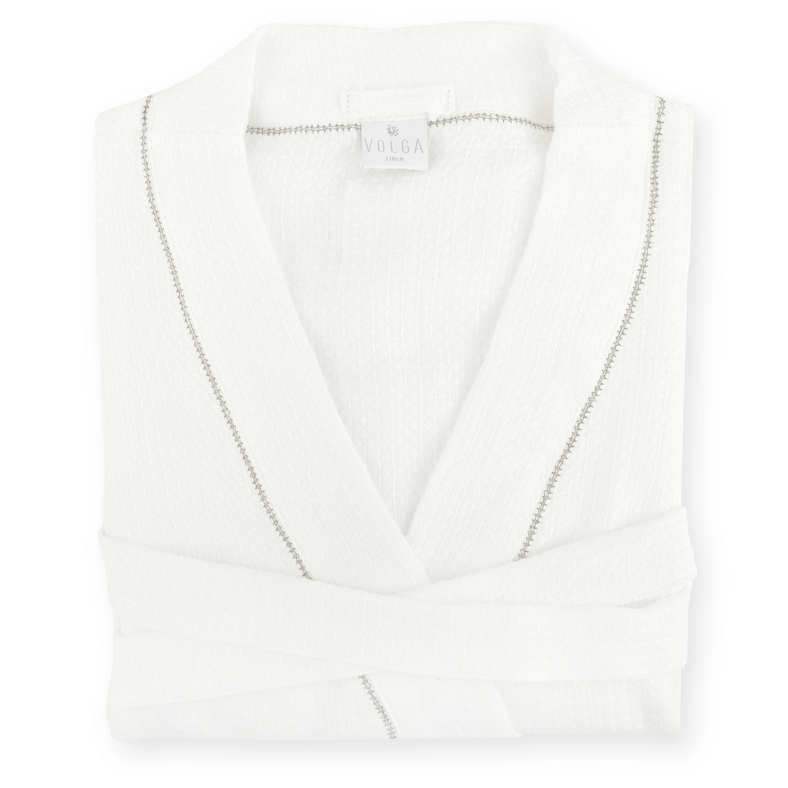 Liège Robe in Ivory White Waffle with Olive Green Hemstitch