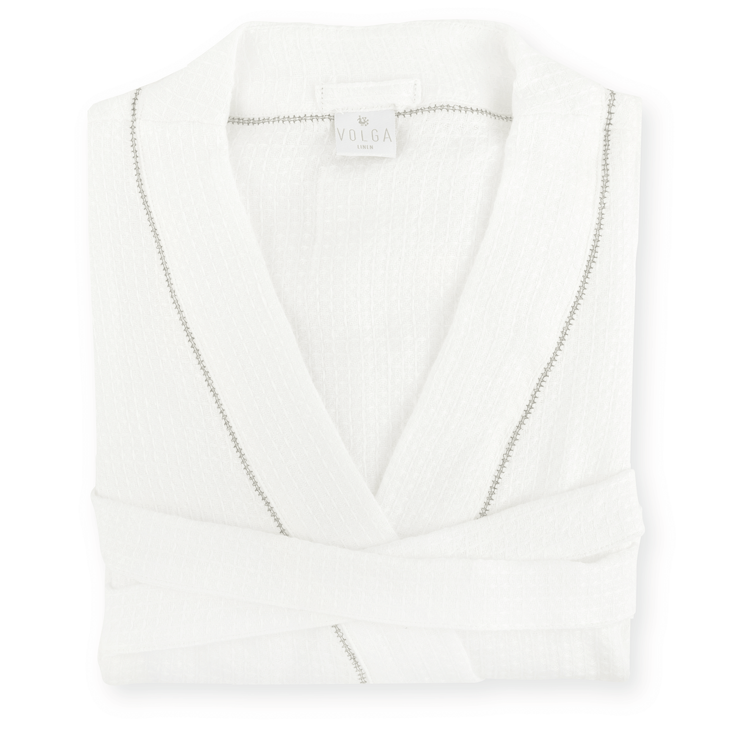 Liège Robe in Ivory White Waffle with Olive Green Hemstitch