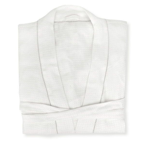 Liège Robe in Ivory White Waffle with Parma Grey Hemstitch