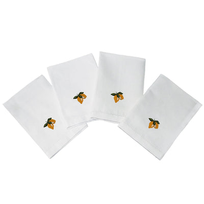 Lemon embroidered napkin set in a linen-cotton blend.