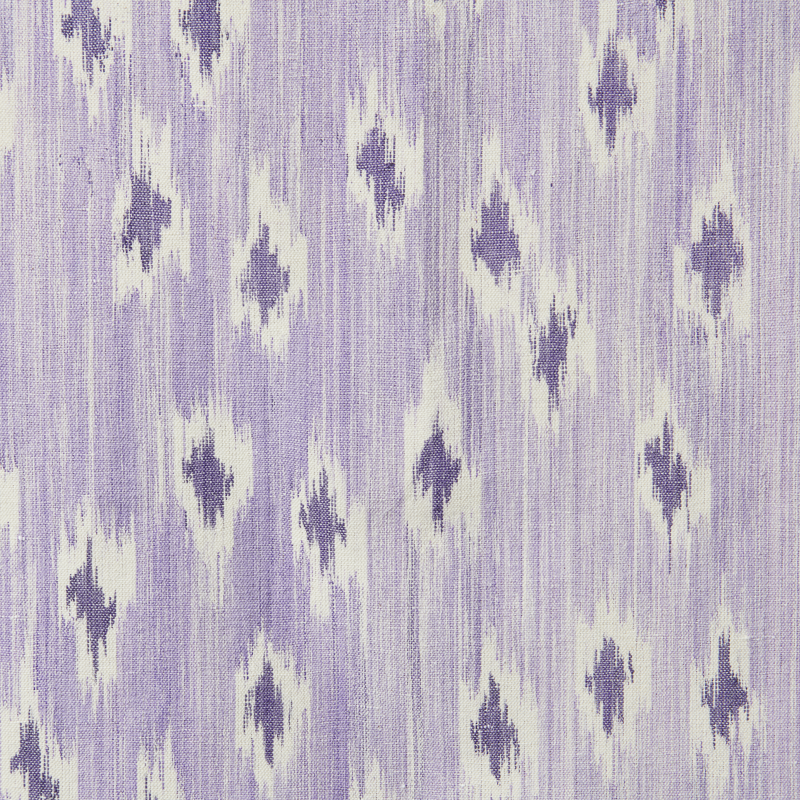 Textured fabric pattern with purple and white ikat design on a light gray background