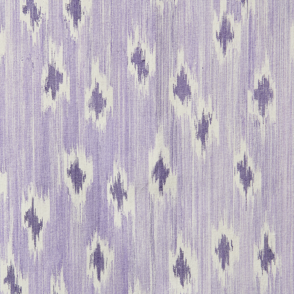 Textured fabric pattern with purple and white ikat design on a light gray background