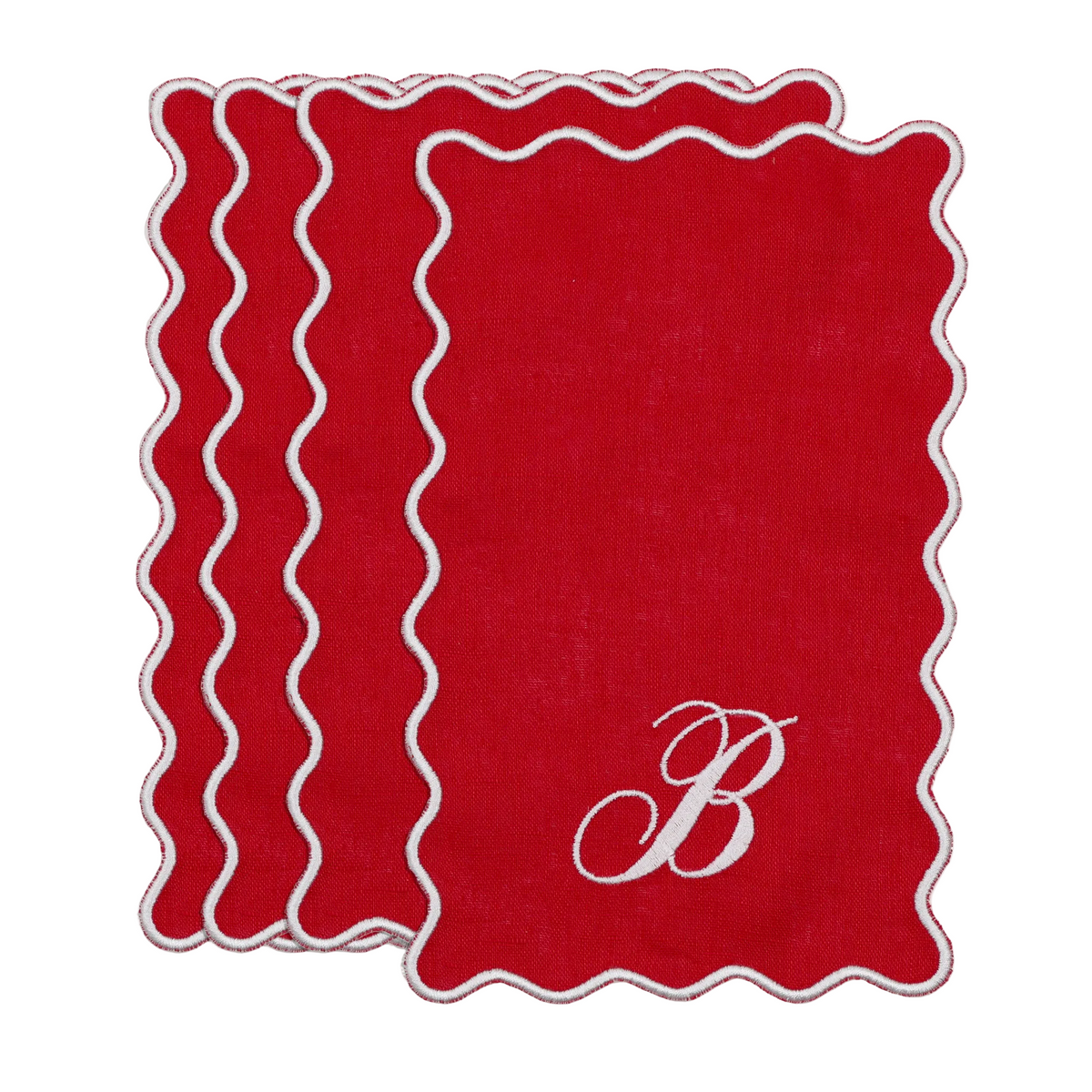 The Vivienne Rectangle Cocktail Napkins - Red & White
