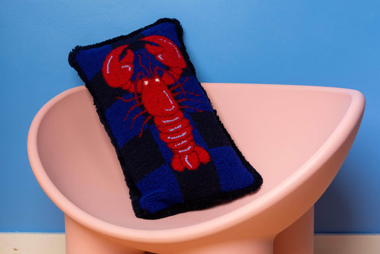 Lobster Cushion - Blue Checked