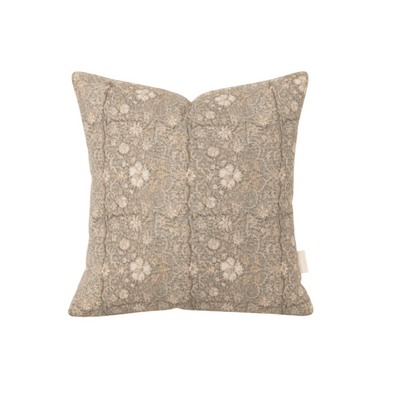 hand block printed linen and cotton cushion in blue and creams