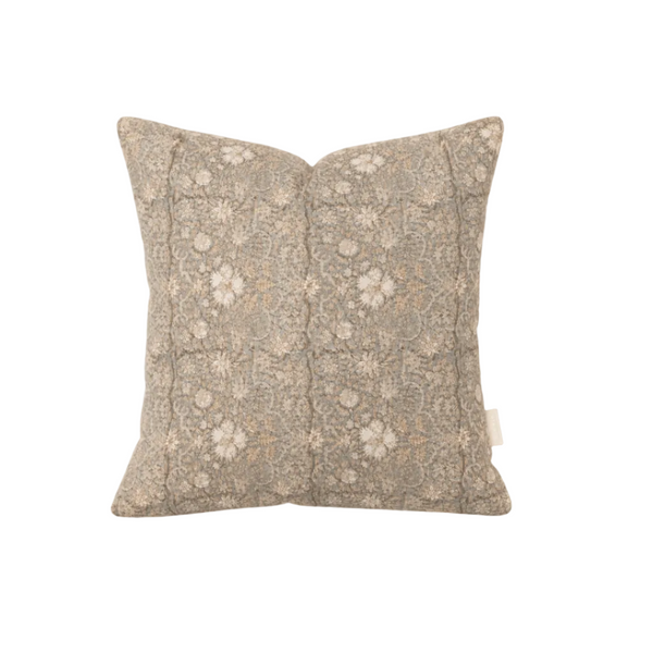 hand block printed linen and cotton cushion in blue and creams