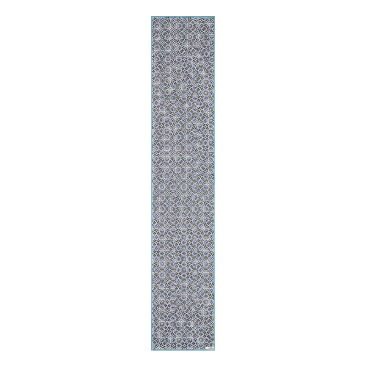 Block printed Maheshwar table runner in shades of blue and turquoise