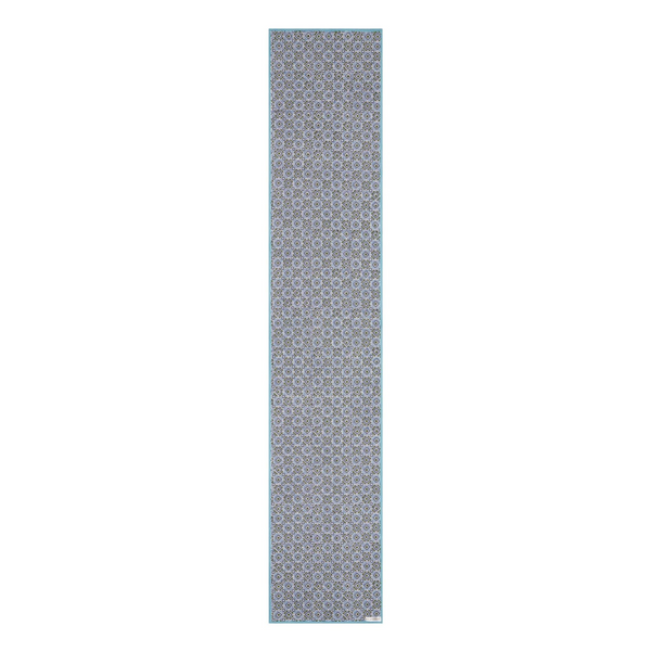 Block printed Maheshwar table runner in shades of blue and turquoise