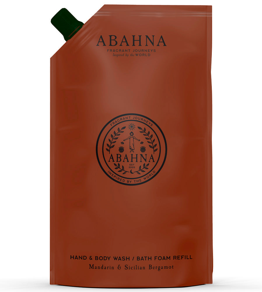 Abahna Mandarin & Sicilian Bergamot refill pouch – eco hand wash & bath foam 1L