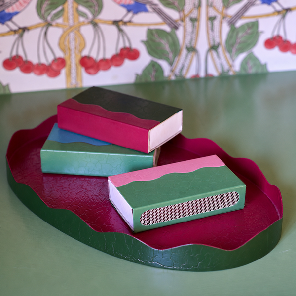 Toleware Matchbox Cover  - Dark Green & Raspberry