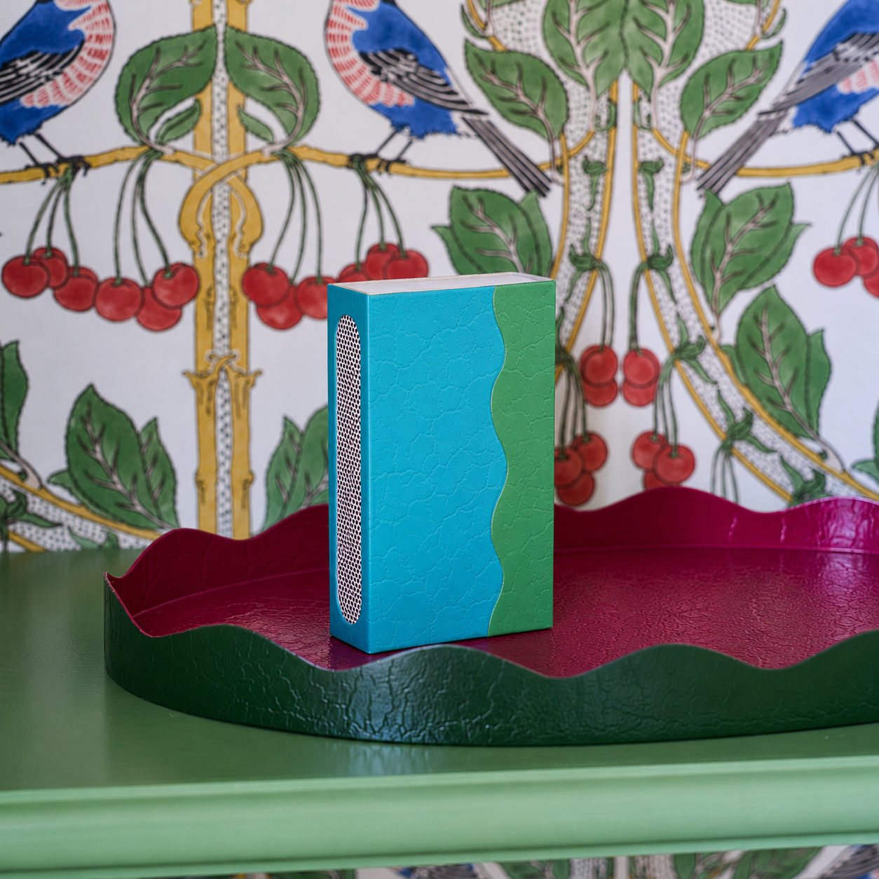 Toleware Matchbox Cover  - Sky Blue & Piquant Green