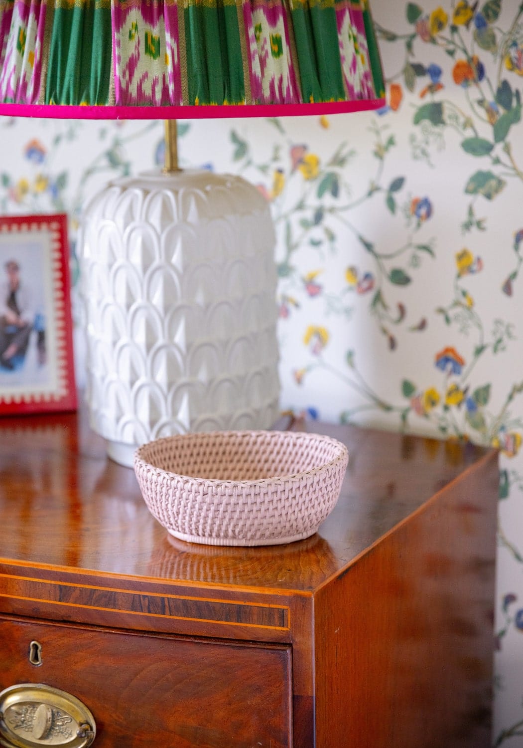 Mayfair Trinket Tray hold All Rattan Basket in Pink - Casa by Josephine Jenno