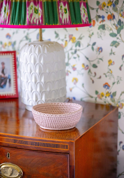 Mayfair Trinket Tray hold All Rattan Basket in Pink - Casa by Josephine Jenno