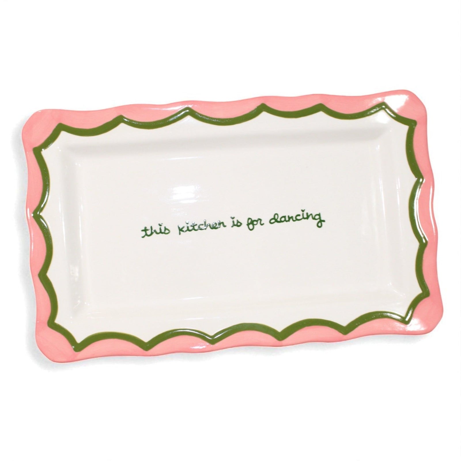 Hand-painted “this kitchen is for dancing” Scalloped Tray