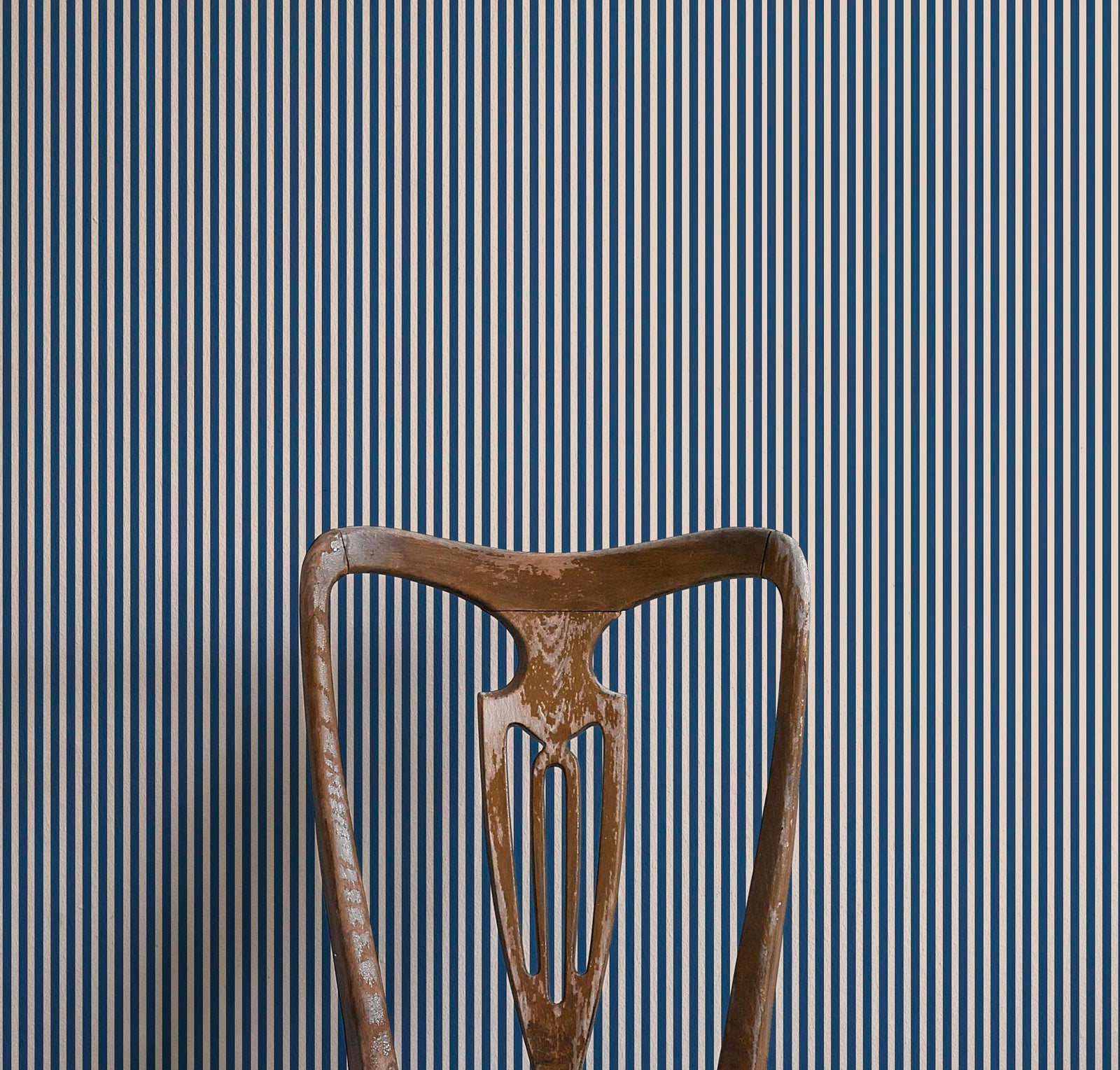 Tuscan Stripes Wallpaper - Navy Blue and Oatmeal