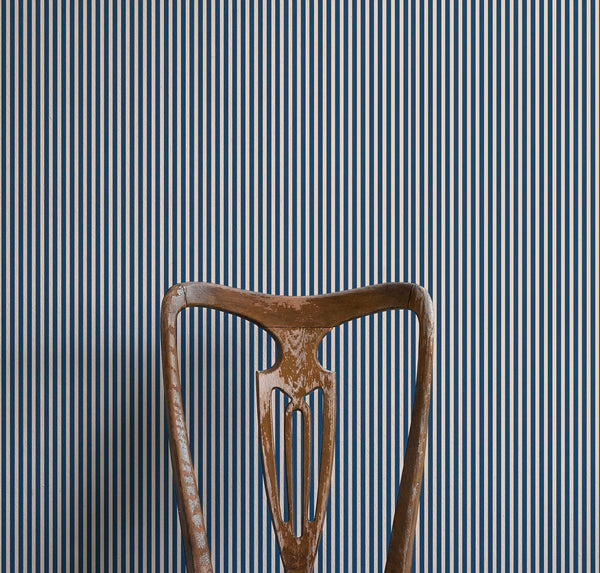 Tuscan Stripes Wallpaper - Navy Blue and Oatmeal