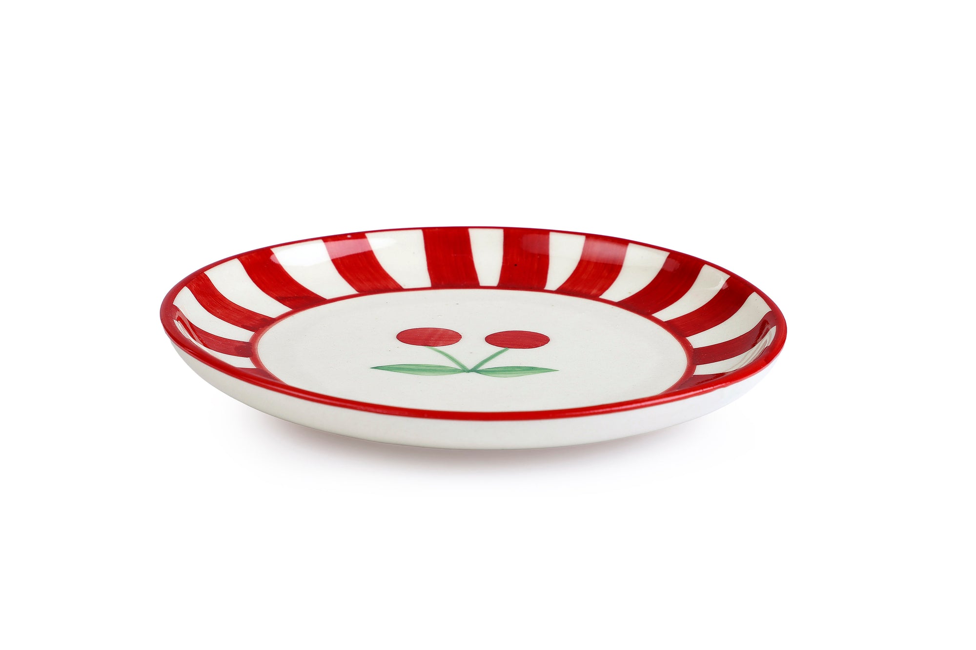 Ceramic Cherry Dessert Plate - Red