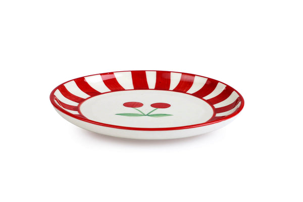 Ceramic Cherry Dessert Plate - Red