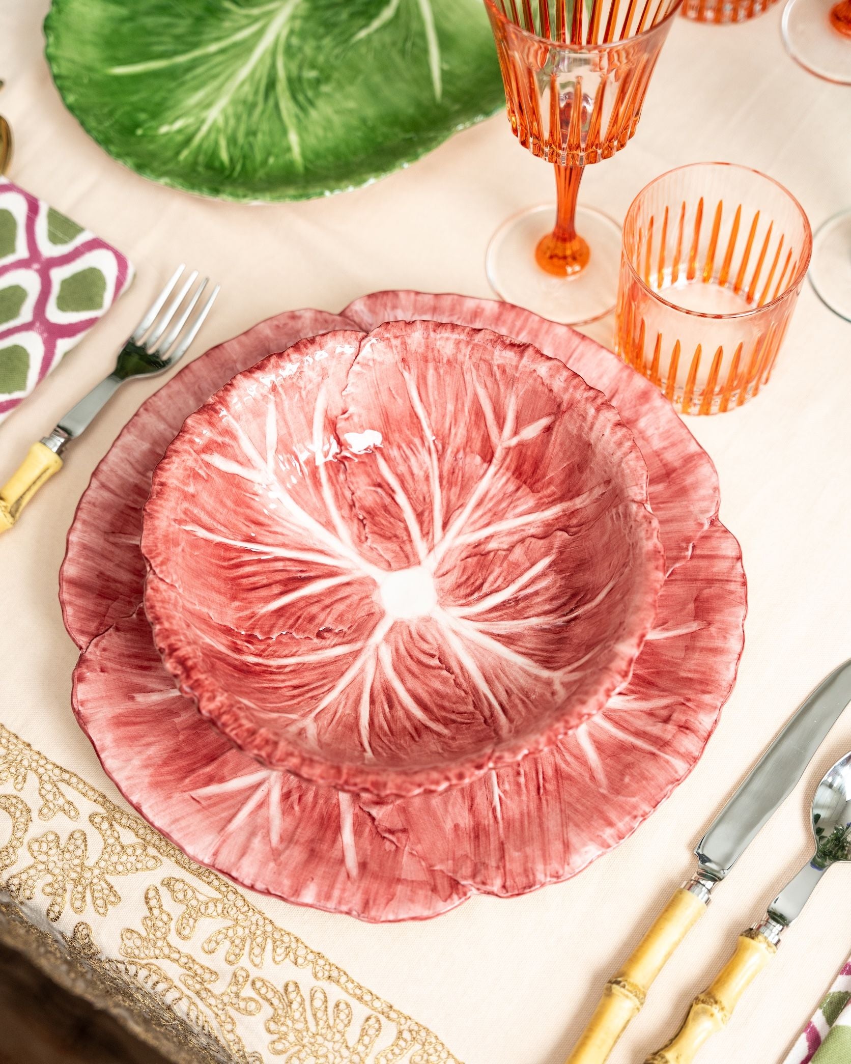 Pink Radicchio Hand-Painted Ceramic Pasta Bowl