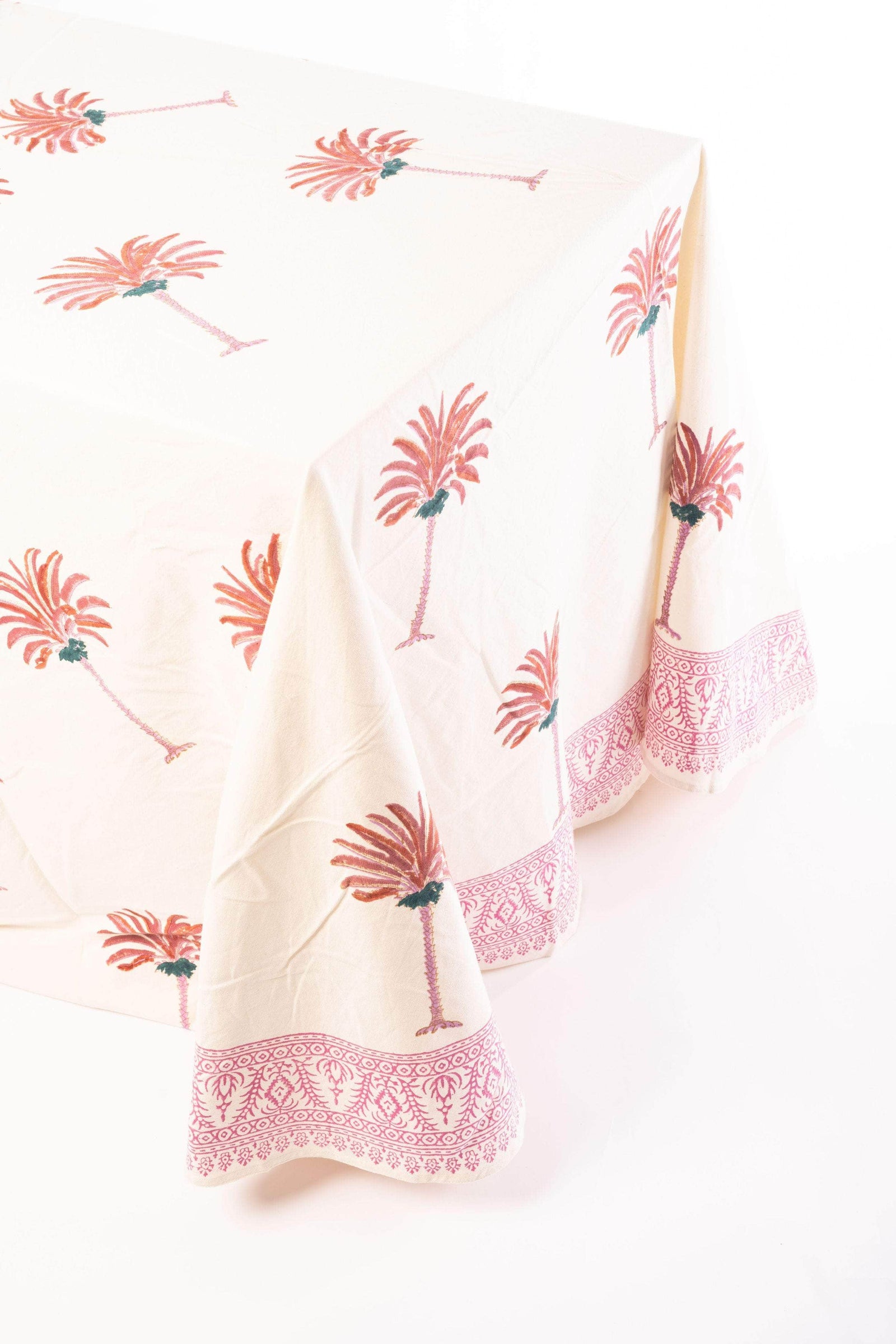 Hand-Printed Palm Cotton Tablecloth
