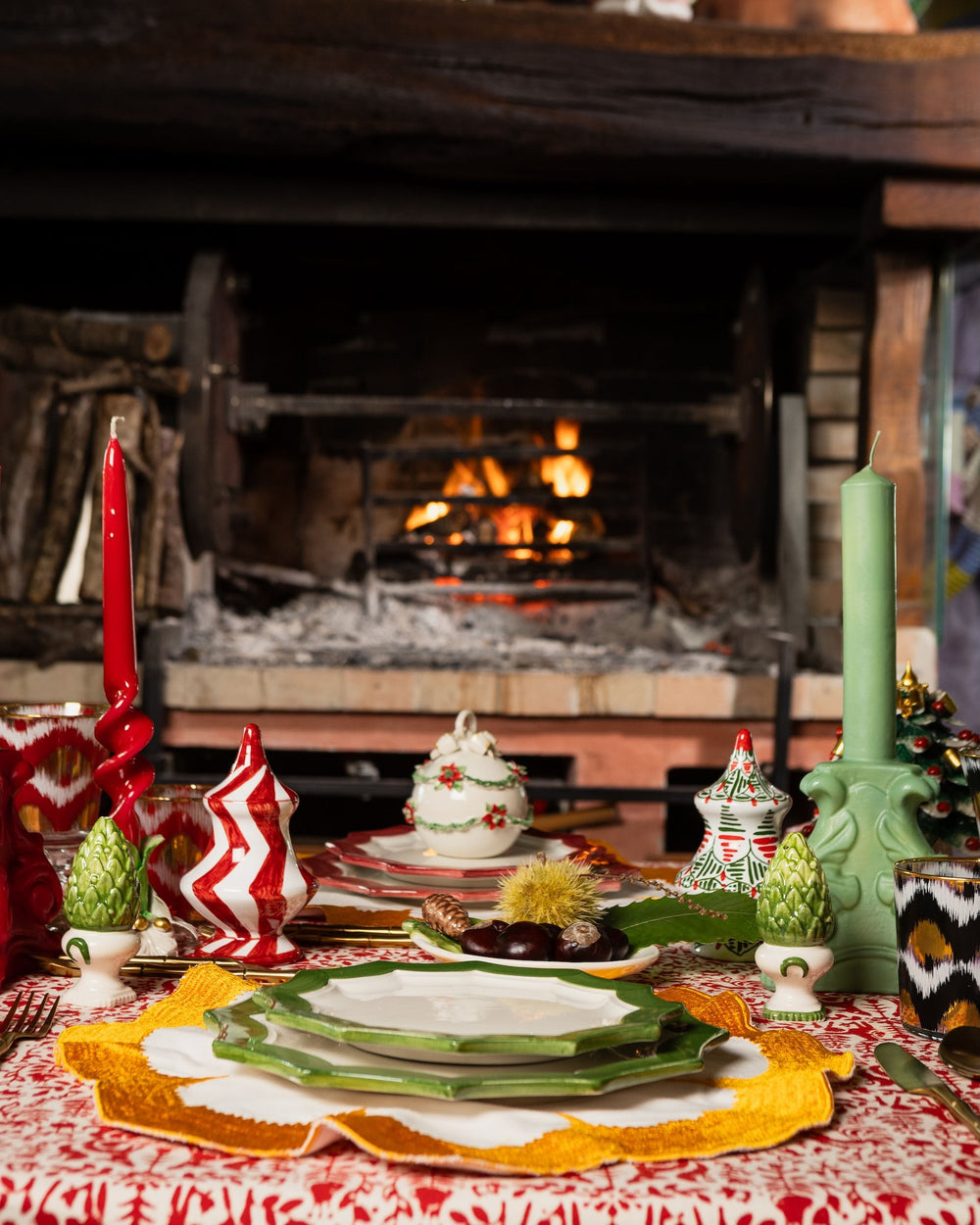 Hand-Painted Ceramic Christmas Candlestick Holder