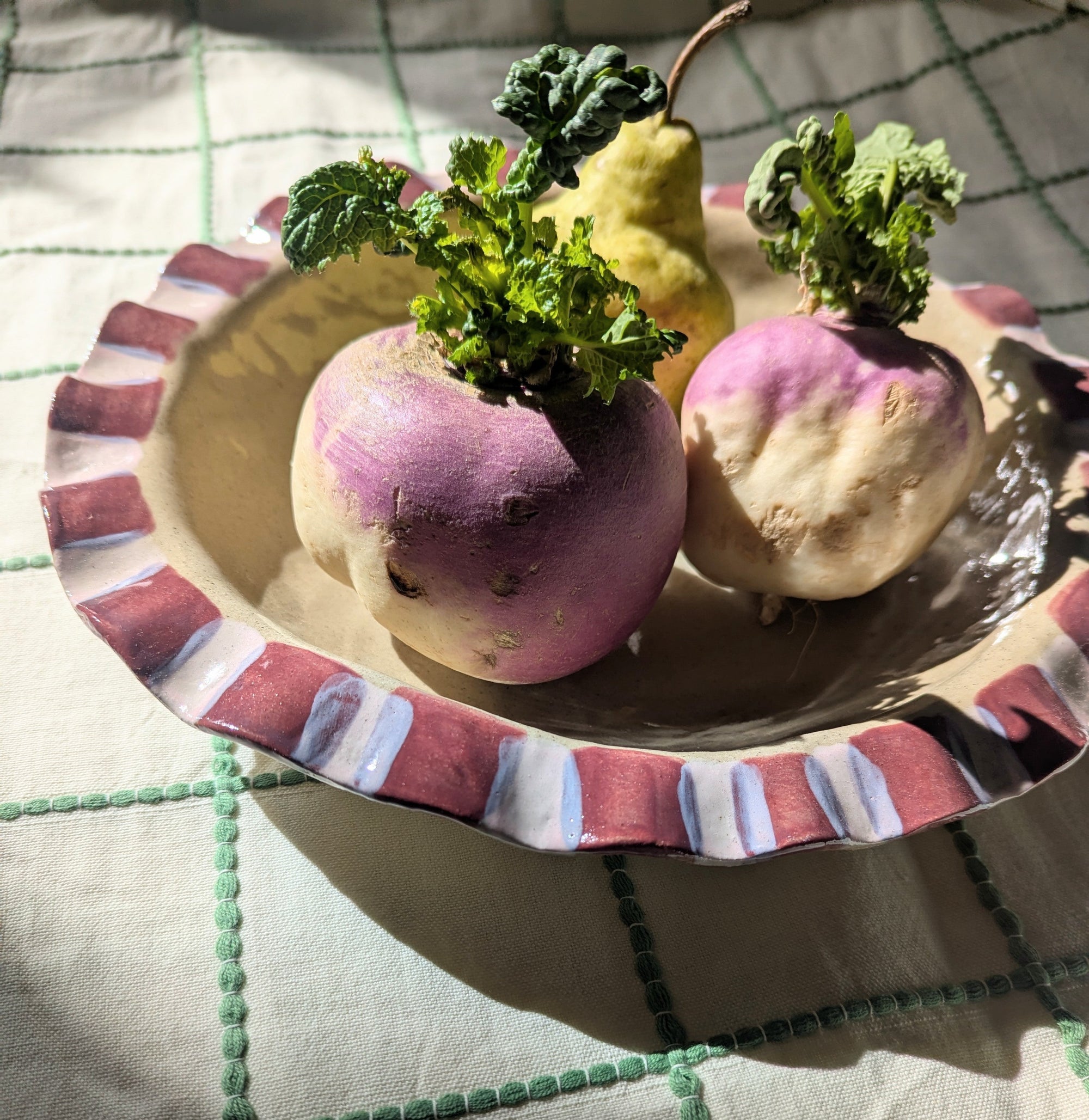Baby Pink & Burgundy Frill Serving Bowl
