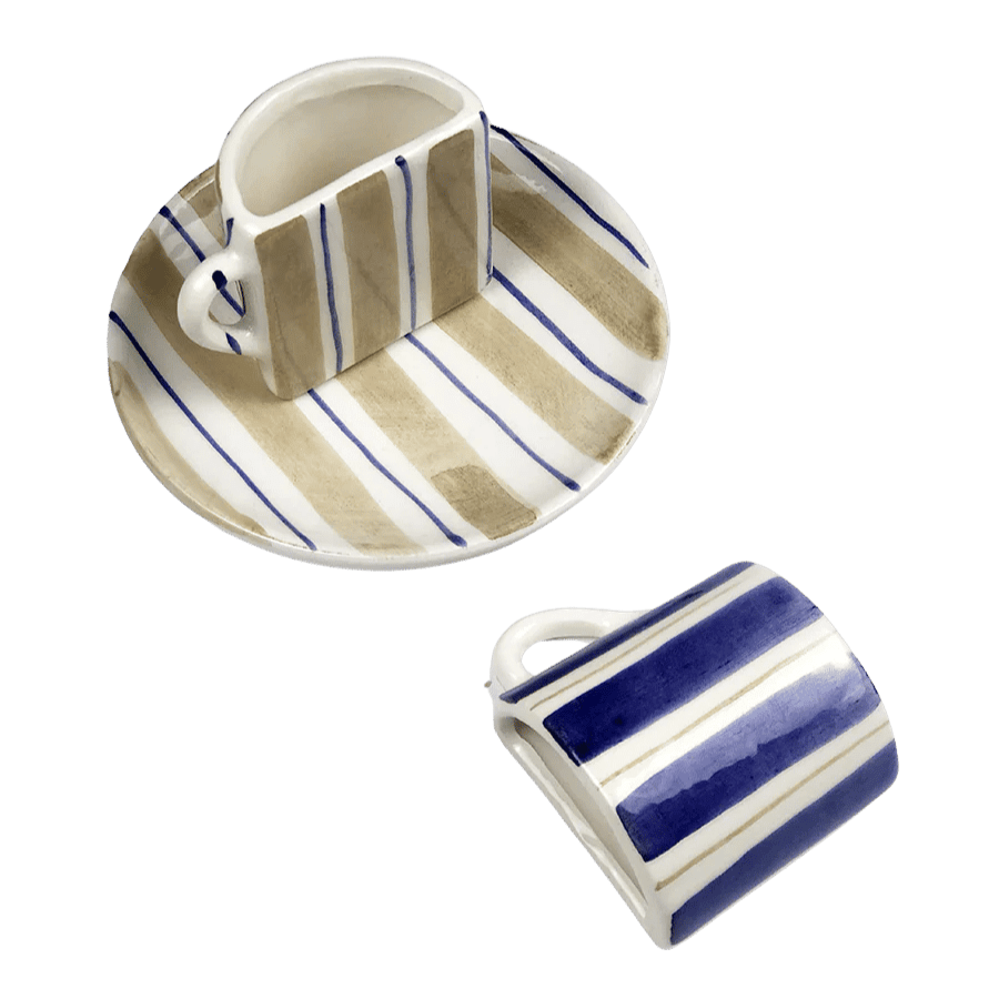 Tête a Tête Cup Set - Beige and Blu Striped